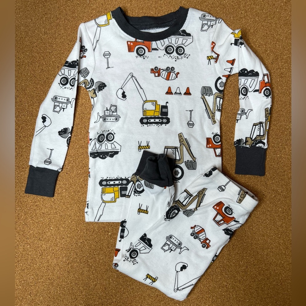 Construction Vehicle Print Kids Pajamas - White